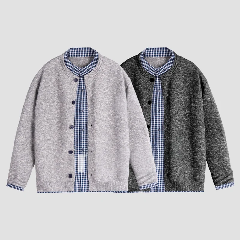 الربيع والخريف جديد الرجال سترة مشغولة من الصوف فضفاضة طويلة الأكمام قميص طوق سترة الرجال سترة