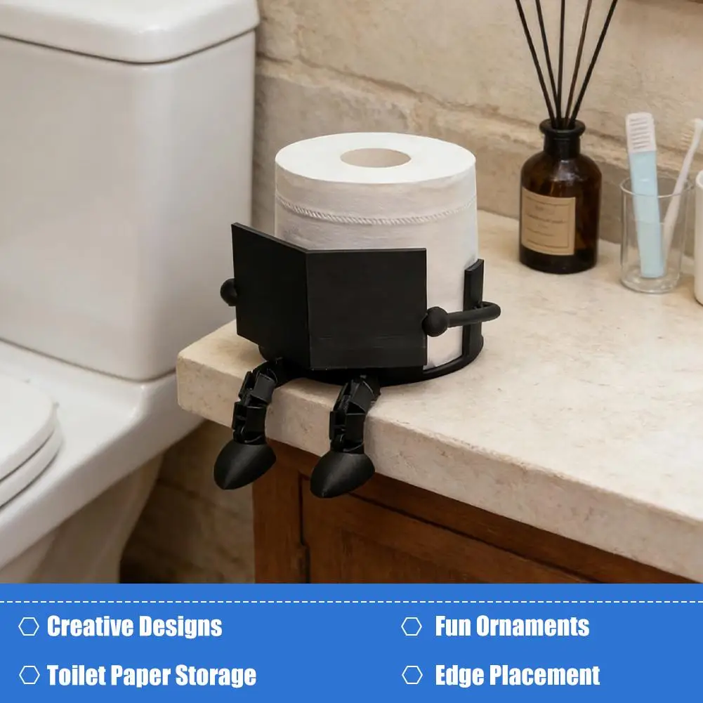 Creative Robot Reading Newspaper Toilet Paper Holder Funny Resin Tissue Rack Desktop Ornament Bathroom Decor Sculpture Figurine