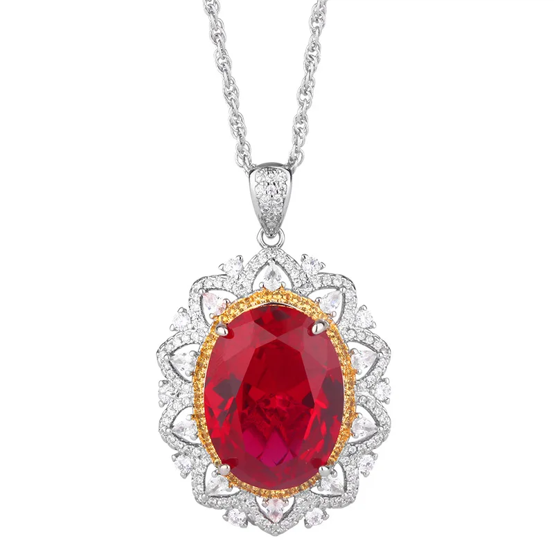 New Jewelry Gold-Plated Red Corundum Blue Spinel Light Luxury Pendant 15*20