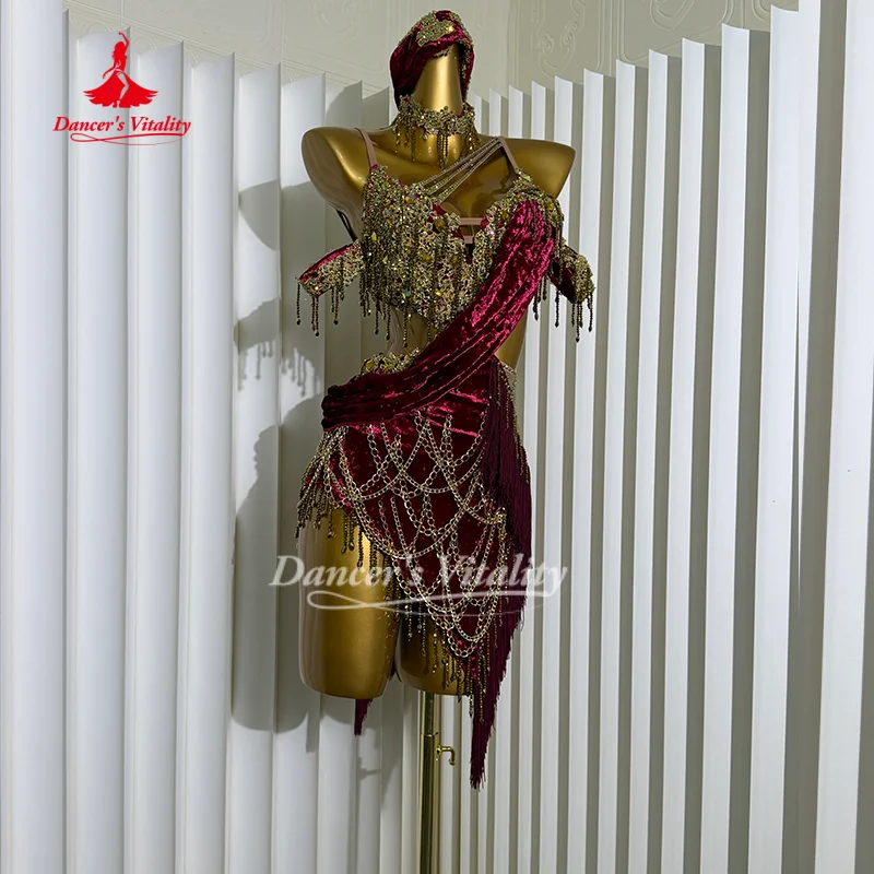 

Latin Dance Costume High-end Customized Luxury AB Stones Fringe Dress Adult and Child Performance Clothing Dancer's Vitality