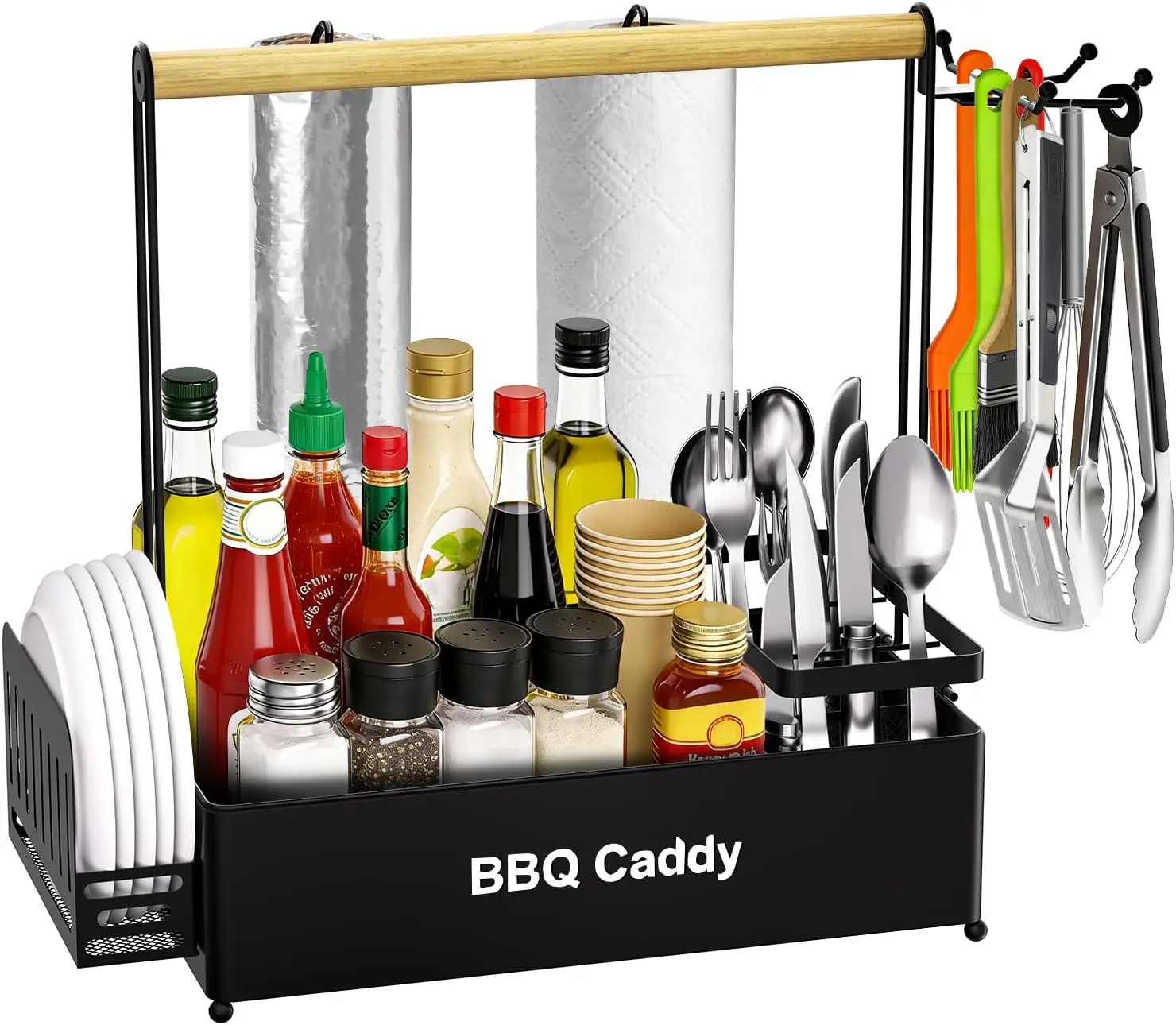 

Grill Caddy,BBQ for Outdoor Grill with 2 Paper Towel Holders, Picnic BBQ Condiment Utensil Organizer Caddy for Outdoor C