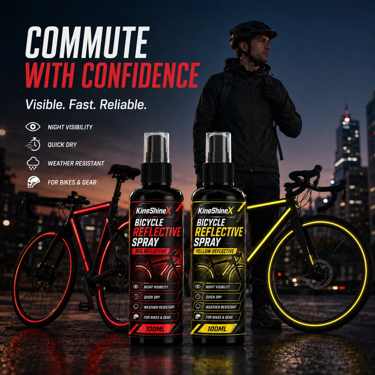 Bicycle Reflective Spray–Red/Yellow Reflective Coating for Night Visibility,Quick Dry,Weather Resistant,For Bikes,Helmets & Gear