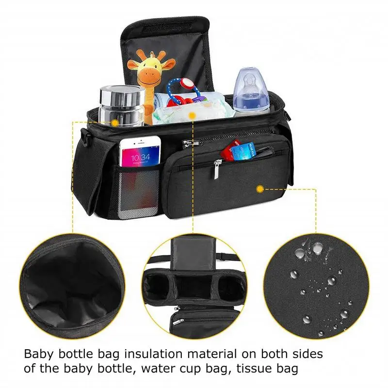 Stroller Bag Organizer Large Capacity Stroller Accessories Bag Stroller Pouch With Multiple Pockets for Bottles Diapers Wipes