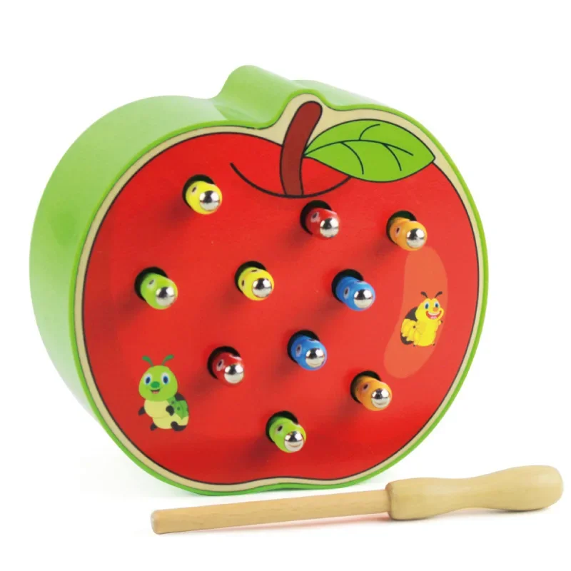 Puzzle 3D Giocattoli in legno per bambini Giocattoli educativi per la prima infanzia Cattura verme Gioco Colore Cognitivo Fragola Capacità di presa divertente