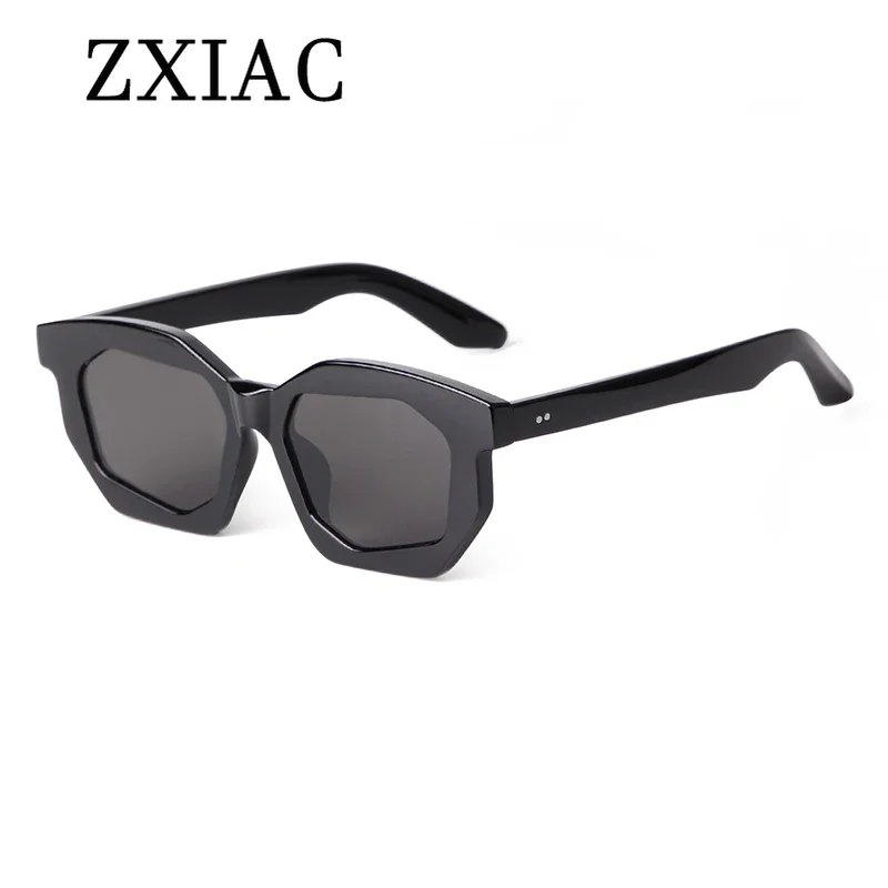 ZXIAC Fashion Polygon Frame Sunglasses Women Men Rivets Decorative  Gradient Gray Lens Sun Glasses Shades Eyewear Gafas De Sol