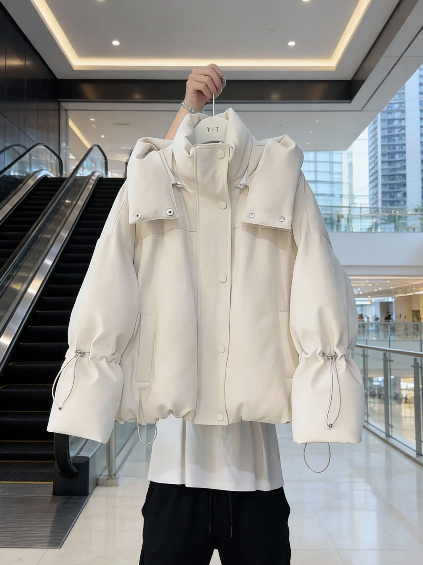 Korean Sle ort Hooded down Jaet Women's Winter Faionable Thi Outerwear High Waist White Du down Filling Warmth