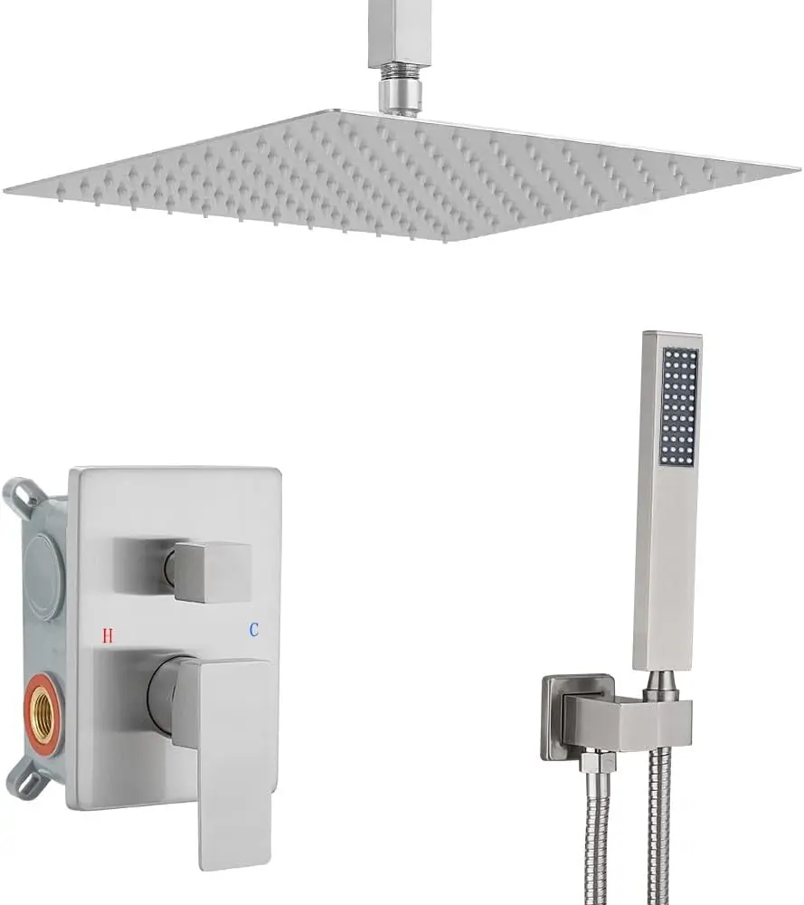 

12" Ceiling Rain Shower System with Handheld, Brushed Nickel