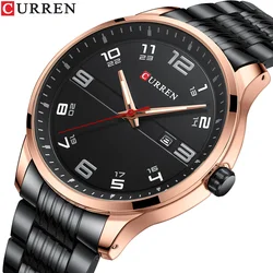 CURREN Men's Watches Classic Black/Silver Steel Band Quartz Analog Wrist Watch with Date for Man Watches