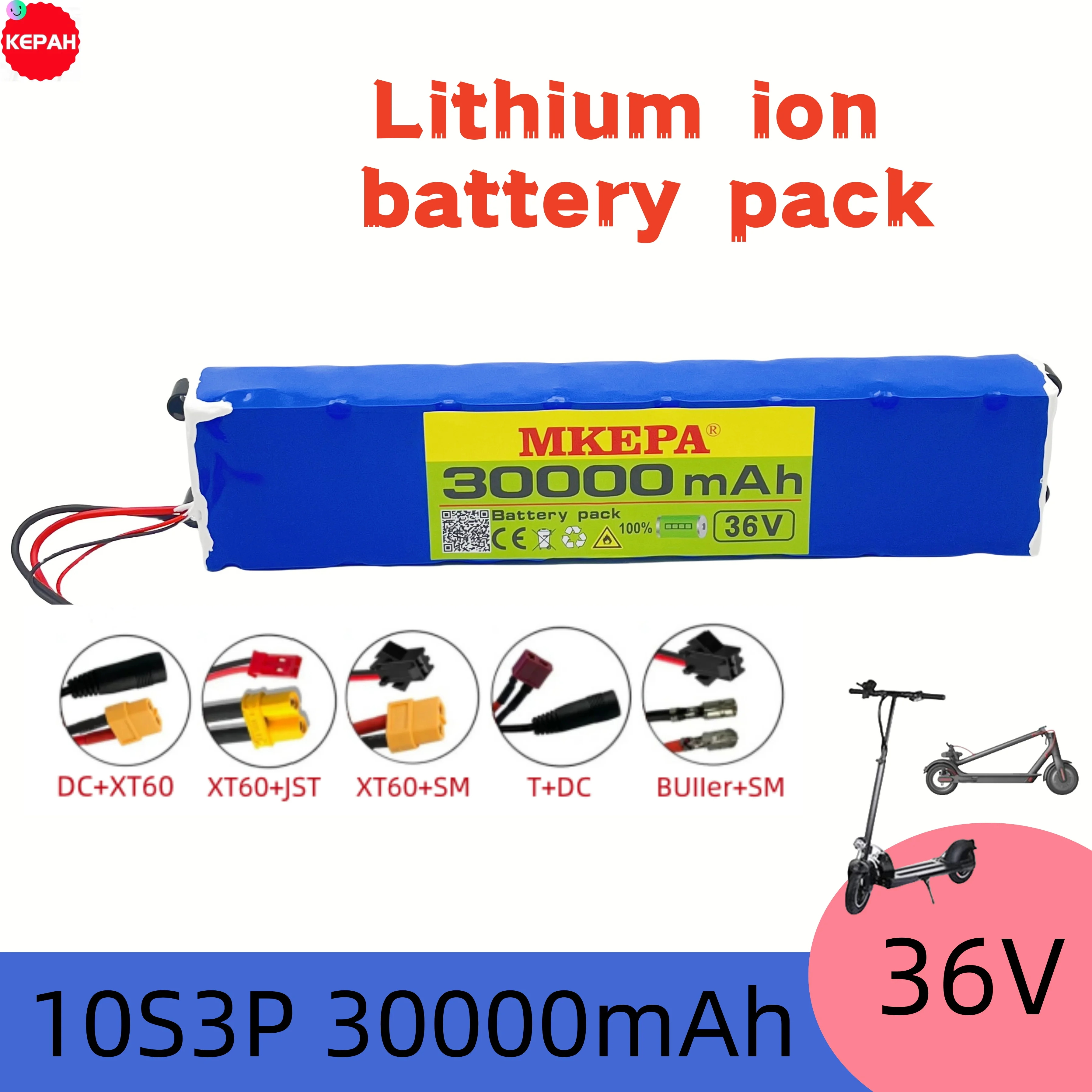 10S3P Mijia 36V 30000mAh battery pack 18650 lithium M365 electric scooter, customizable with various plugs