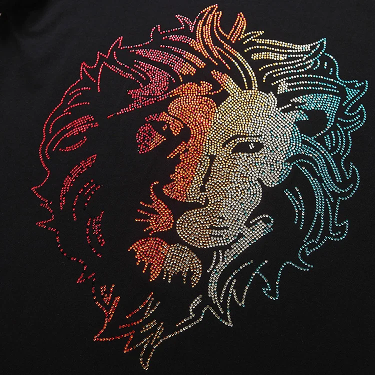 2024 Men\'s Summer Cotton Short Sleeve Colorful Lion Design Print T-shirt Man New Lions King Diamond Tees Tops Animal Pullover