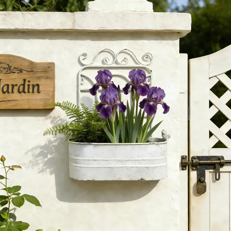 Sendeyuan wrought iron wall hanging flower pot garden storage and finishing home decoration European retro wall flower ware wall
