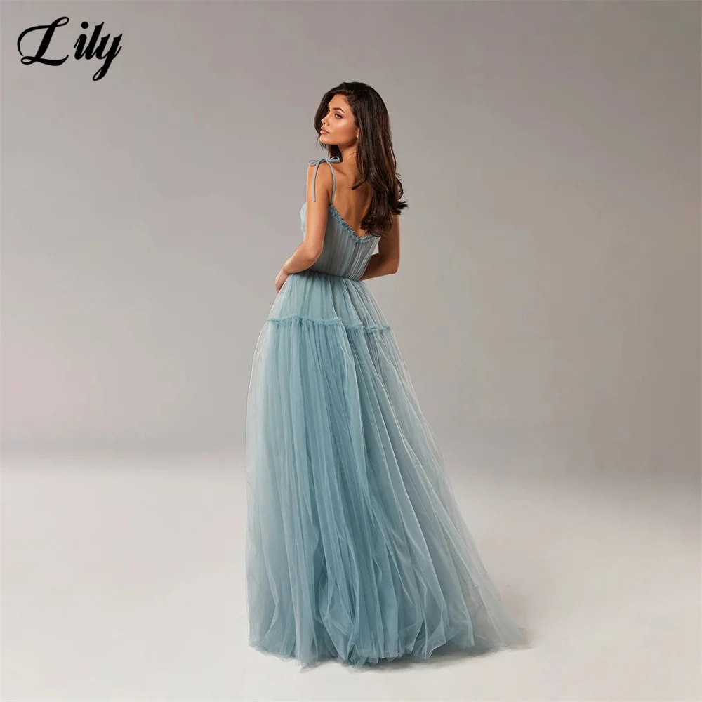 Lily Pink Prom Dresses Spaghetti Strap Celebrity Dresses Pleat Sweetheart Women\'s Evening Dress Net A Line Formal Gown 프롬 드레스