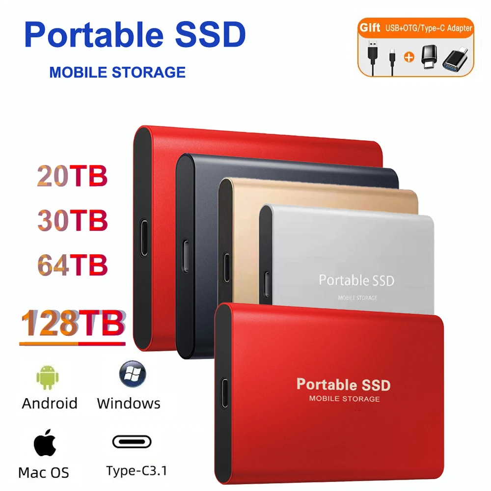 Ultra Thin Mobile Solid-state Drive 128T Laptop Portable External Hard Drive Portable USB3.0 Suitable for PC,Mac,game Hard Drive