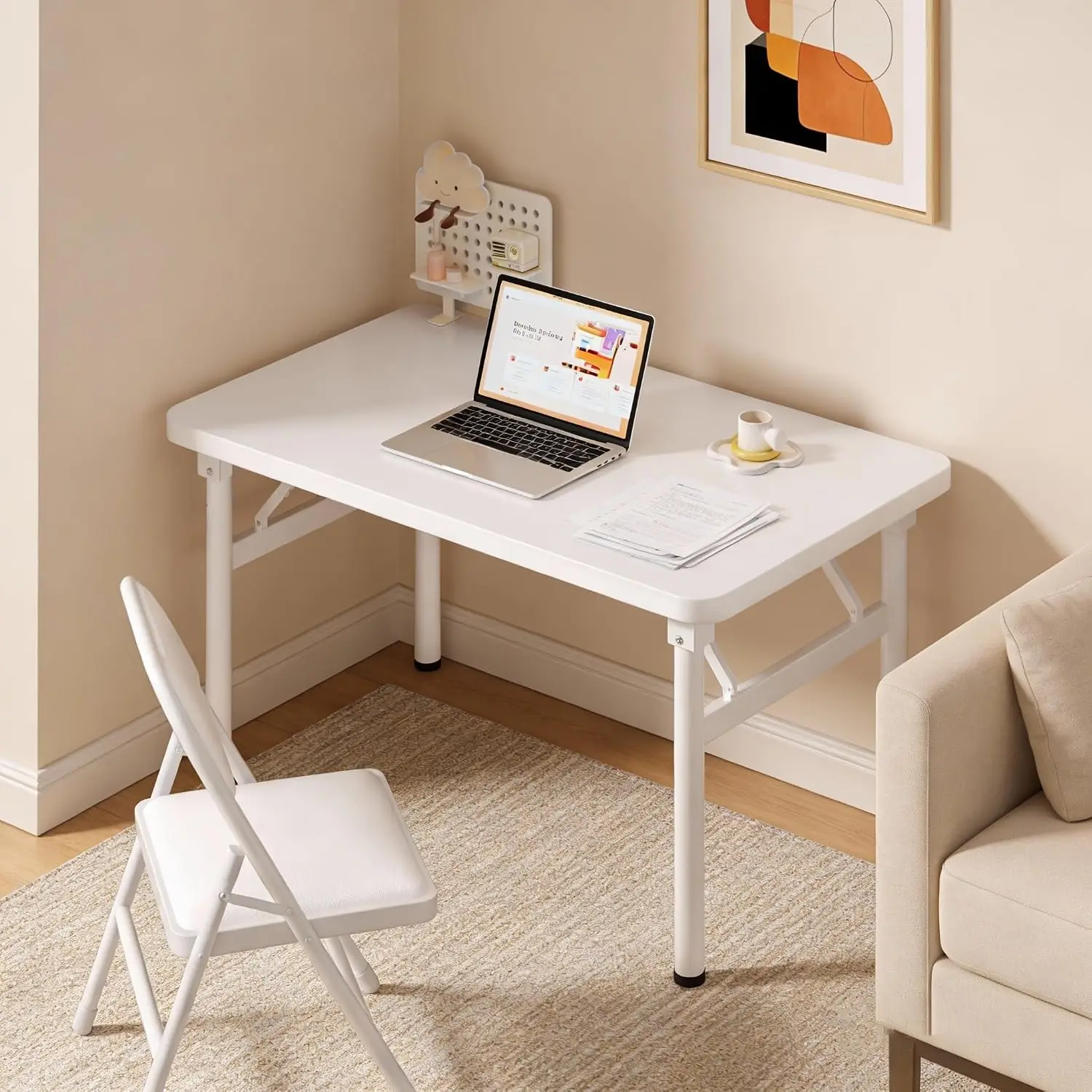 Small Folding Computer Desk - 39.4 Inch Foldable Small Spaces Compact Desk,No Assembly,Bedroom, Dorm and Apartment,Portable Stud