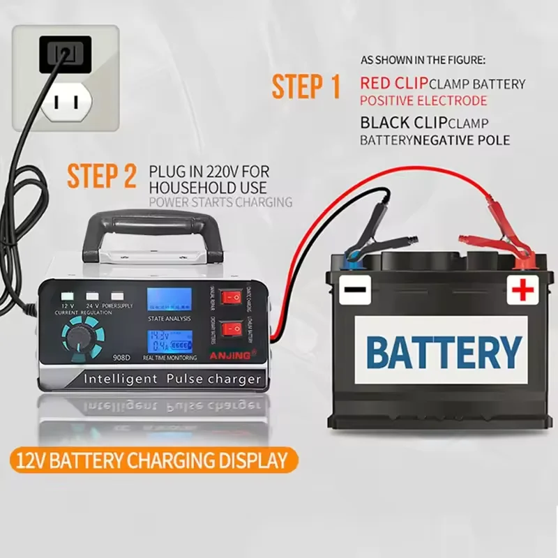 Car 400W 40A Smart Battery Charger 12V/24V Automotive Battery Charger Trickle Smart Pulse Repair For Car Truck Boat Motorcycle