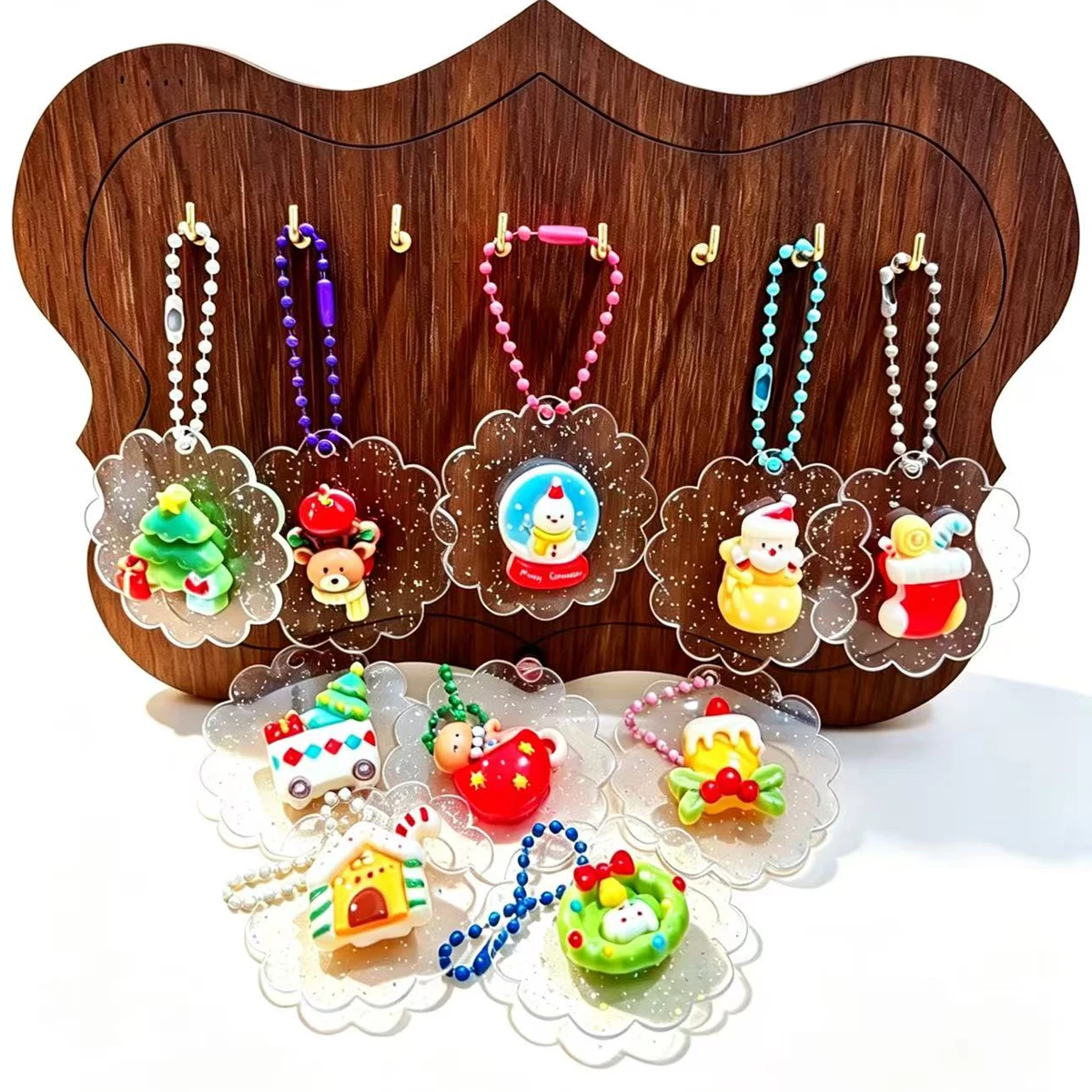 Christmas Cartoon Resin Pendant Keychains Snowman Santa Claus Christmas Tree Gingerbread House Backpack Handbag Holiday Gift