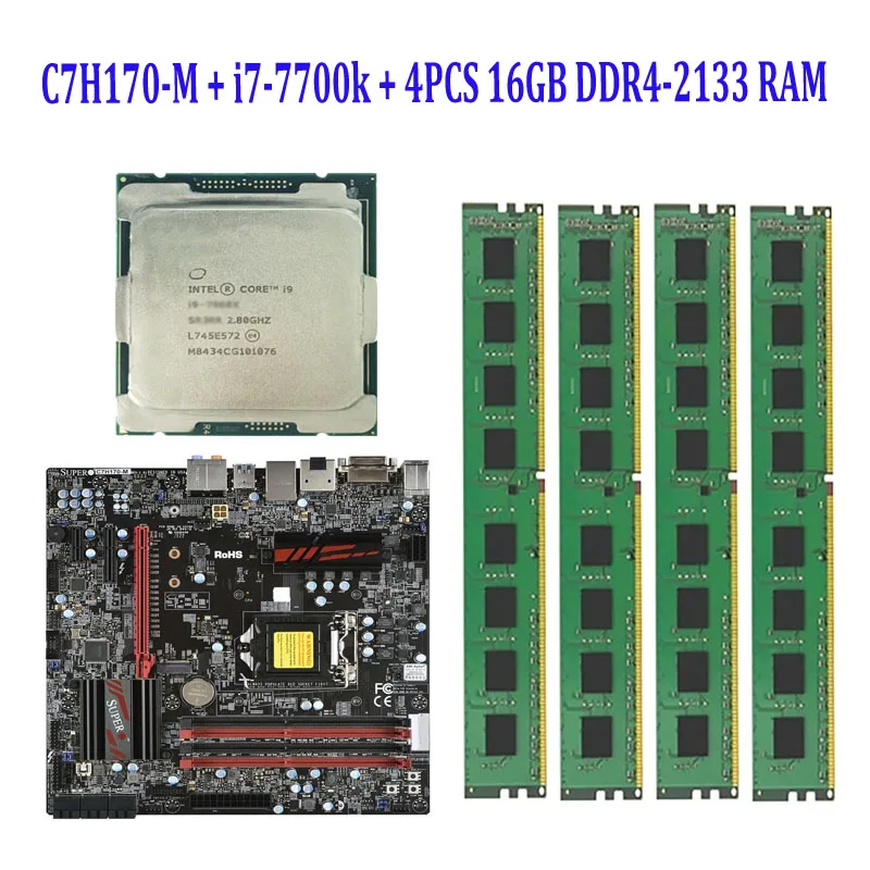 

Для Supermicro C7H170-M H170 Express Micro-ATX материнская плата LGA-1151 + 1 шт. I7-7700K + 4 шт. * 16 ГБ = 64 Гб DDR4-2133MHz mm RAM Memory