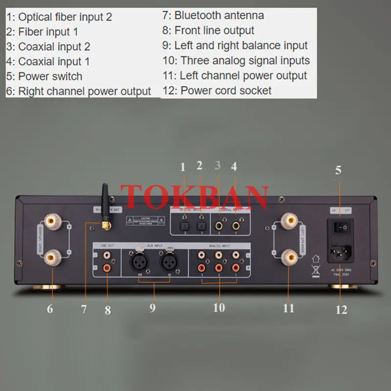 Imagem -04 - Amplificador de Potência Estéreo 150w x 2.0 Alta Potência Equilibrada Fibra Xlr Coaxial Bluetooth 5.0 Ldac Classe ab Áudio Tokban-ts10