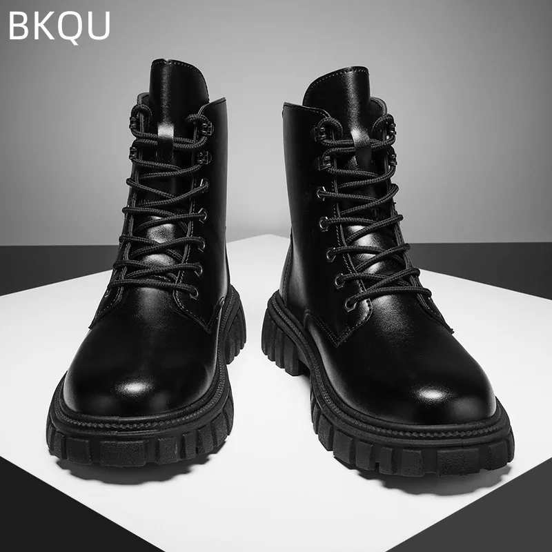 

Мужские мотоциклетные ботинки на шнуровке, высокие эластичные, на толстой подошве, износостойкая модная Уличная обувь для инструментов, весна-осень