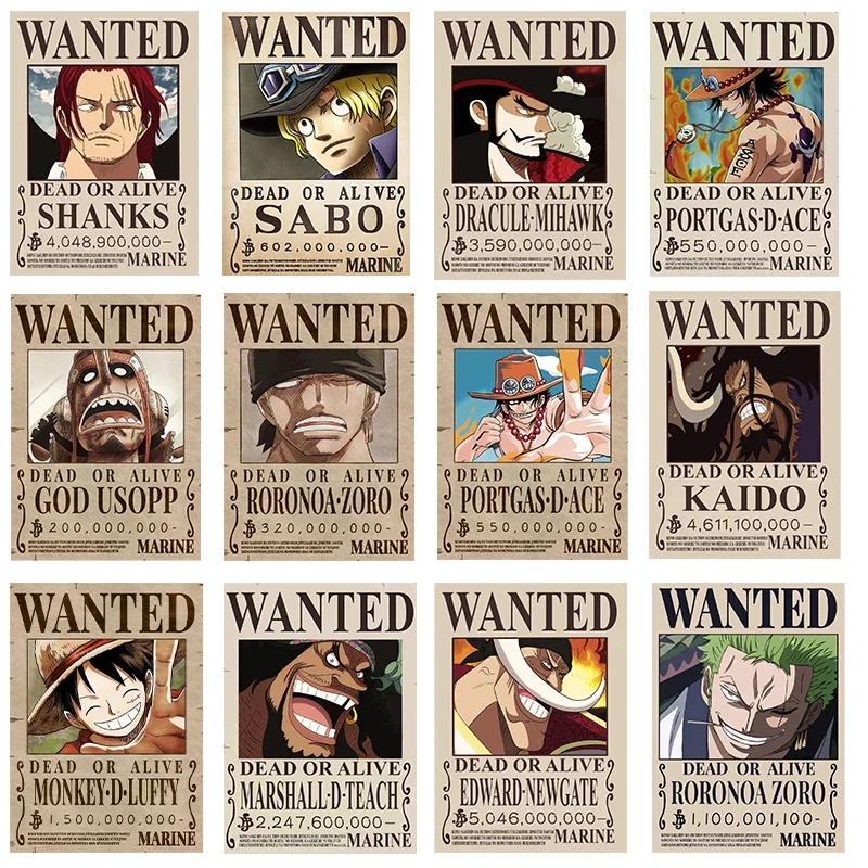 Canvas Artwork Painting One Piece Luffy Zoro Roger Bounty Wanted Comics Pictures Poster Home Birthday Gifts Modern Living Room