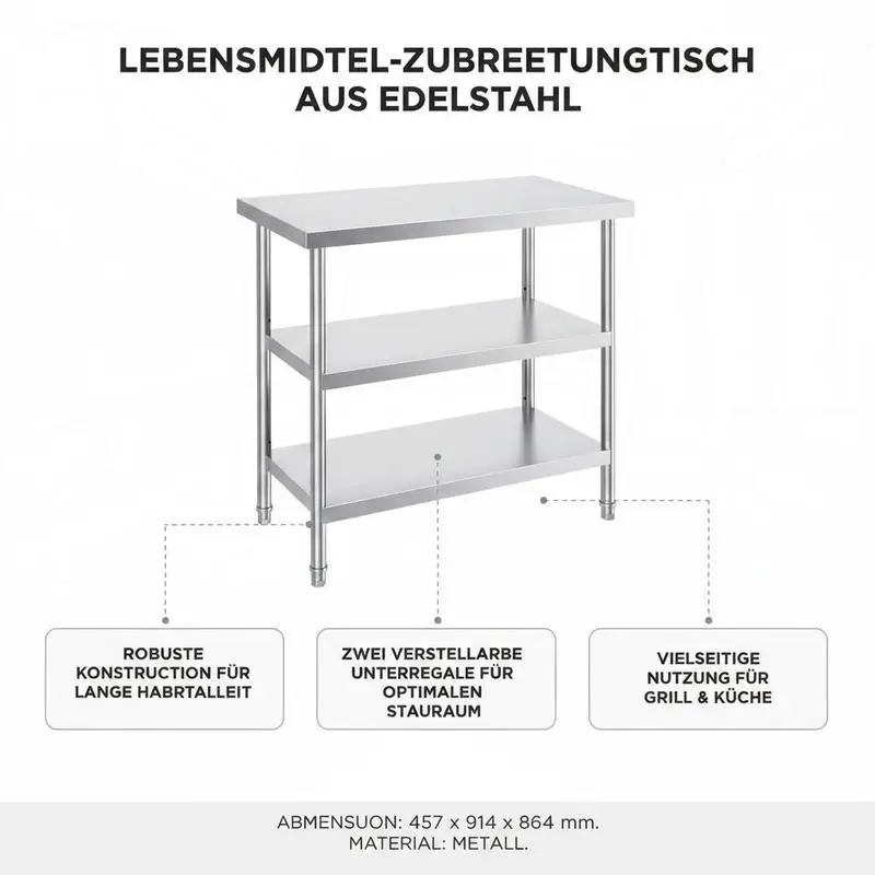 Metal Workstation 18 X 36 X 34 Inch for Commercial Kitchen BBQ Garage, 2 Adjustable Undershelves Heavy Duty Preparation Surface Garage Organization Warehouse Equipment Utility Table view 4