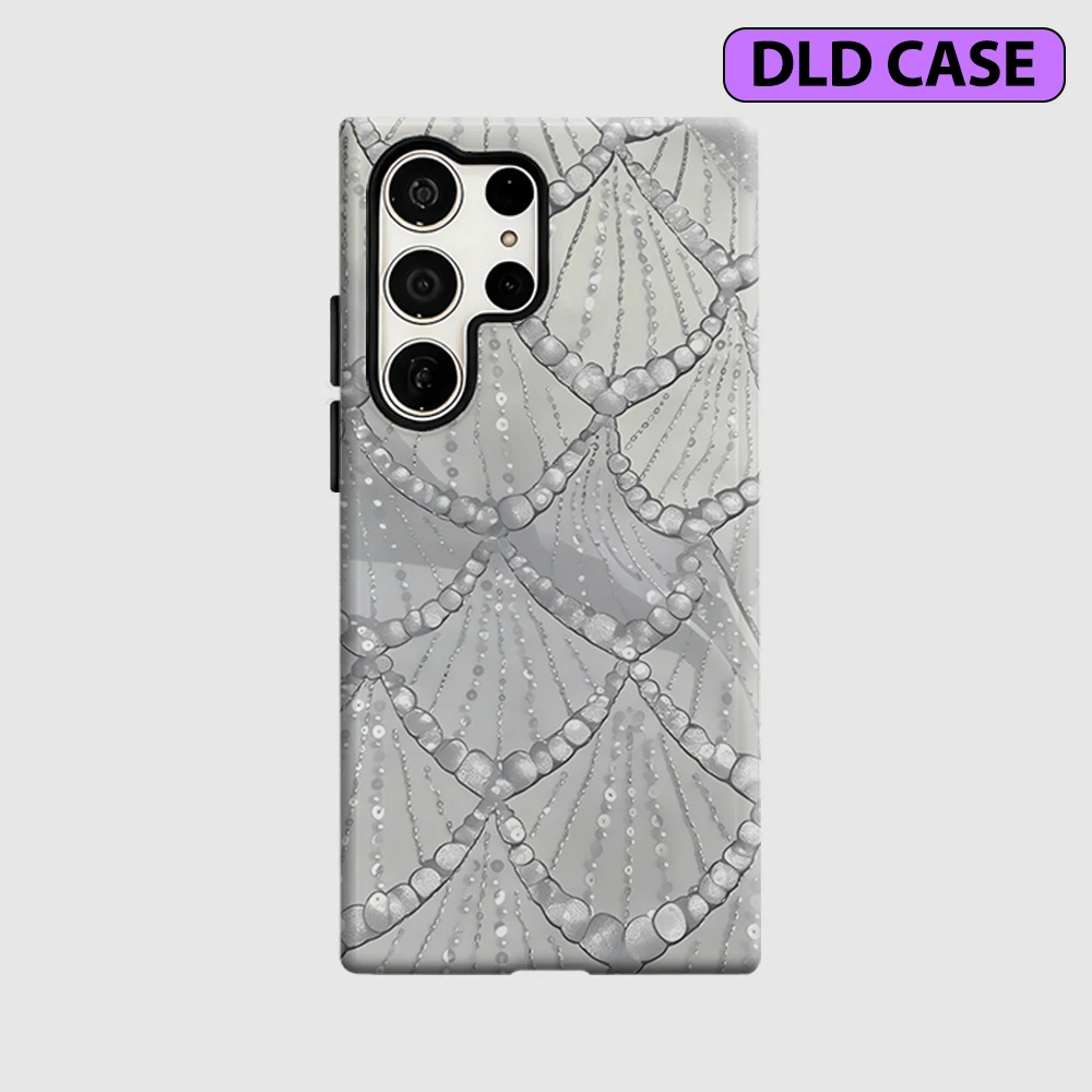 Silver Beaded Web Phone Case for Samsung Galaxy S26 S25 Ultra S24 S23 Ultra Plus Shockproof Double Layer Tough Back Cover