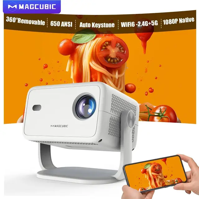 Projektor Magcubic 8K L018 Android14 650ANSI Natywny rozdzielczość 1080P Auto Focus & Keystone BT5.4 WIFI6 Allwinner H726 Przenośny 360 °   Obrota