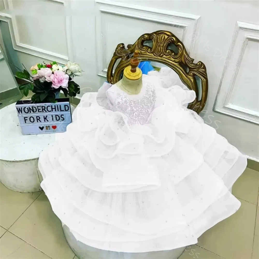 فستان فتاة الزهور من التول المكشكش لحفلات الزفاف للأطفال الصغار مزين بالخرز مع فيونكة فستان حفلة عيد ميلاد الأميرة مخصص #5