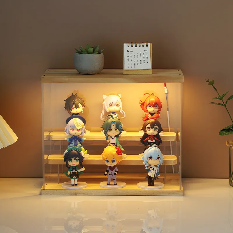 

Storage Box Wooden Shelves 2-4 Tier Riser Display Stand Case Led Light Clear Acrylic Showcase Figure Riser Perfume Displaying