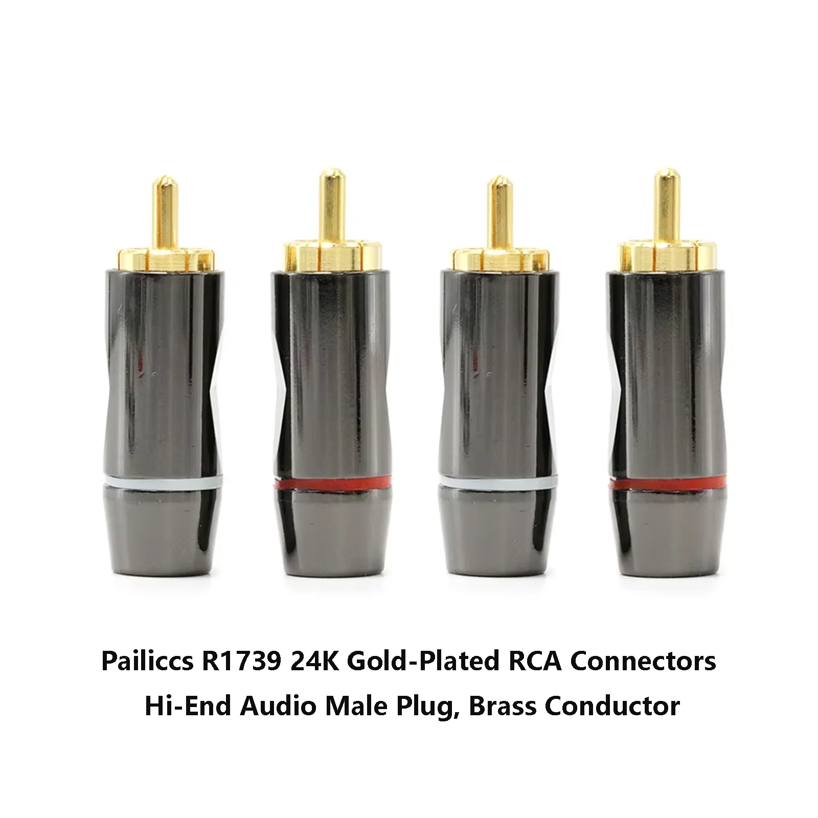 R1739 24K Gold Plated RCA Connectors 4pcs - Hi-End Audio Male Plug, Brass Conductor with Gold Plating