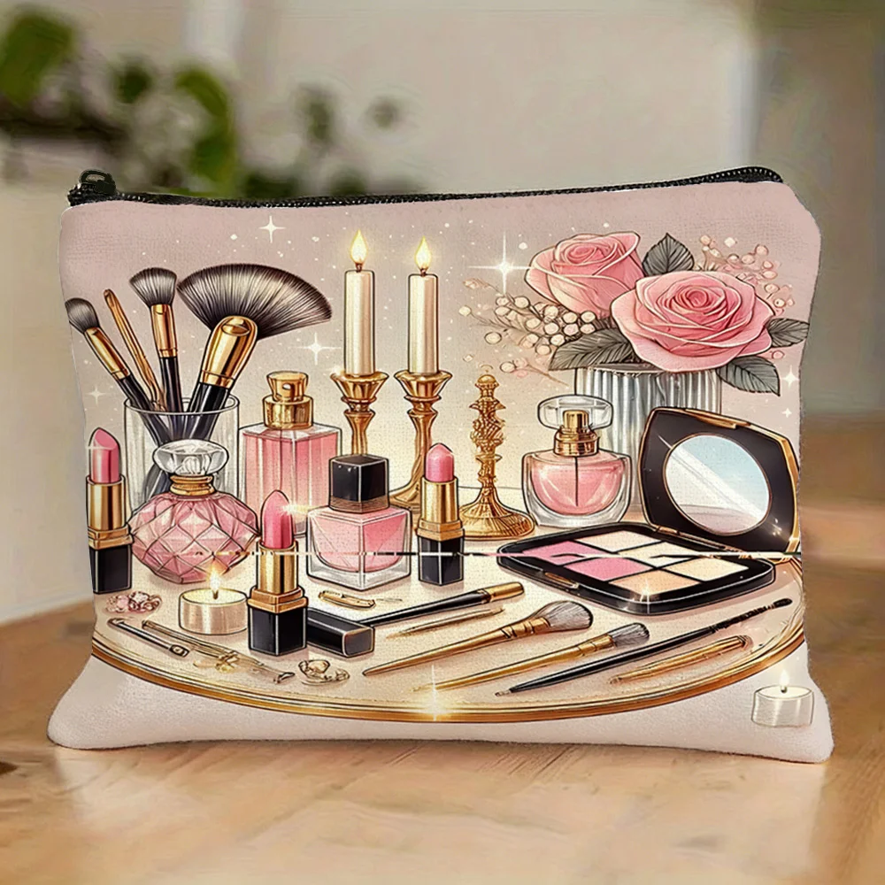 1pc New Vintage Light Luxury Makeup Bag with Print Large Capacity Zippered Organizer Perfect Gift for Moms Classmates Women