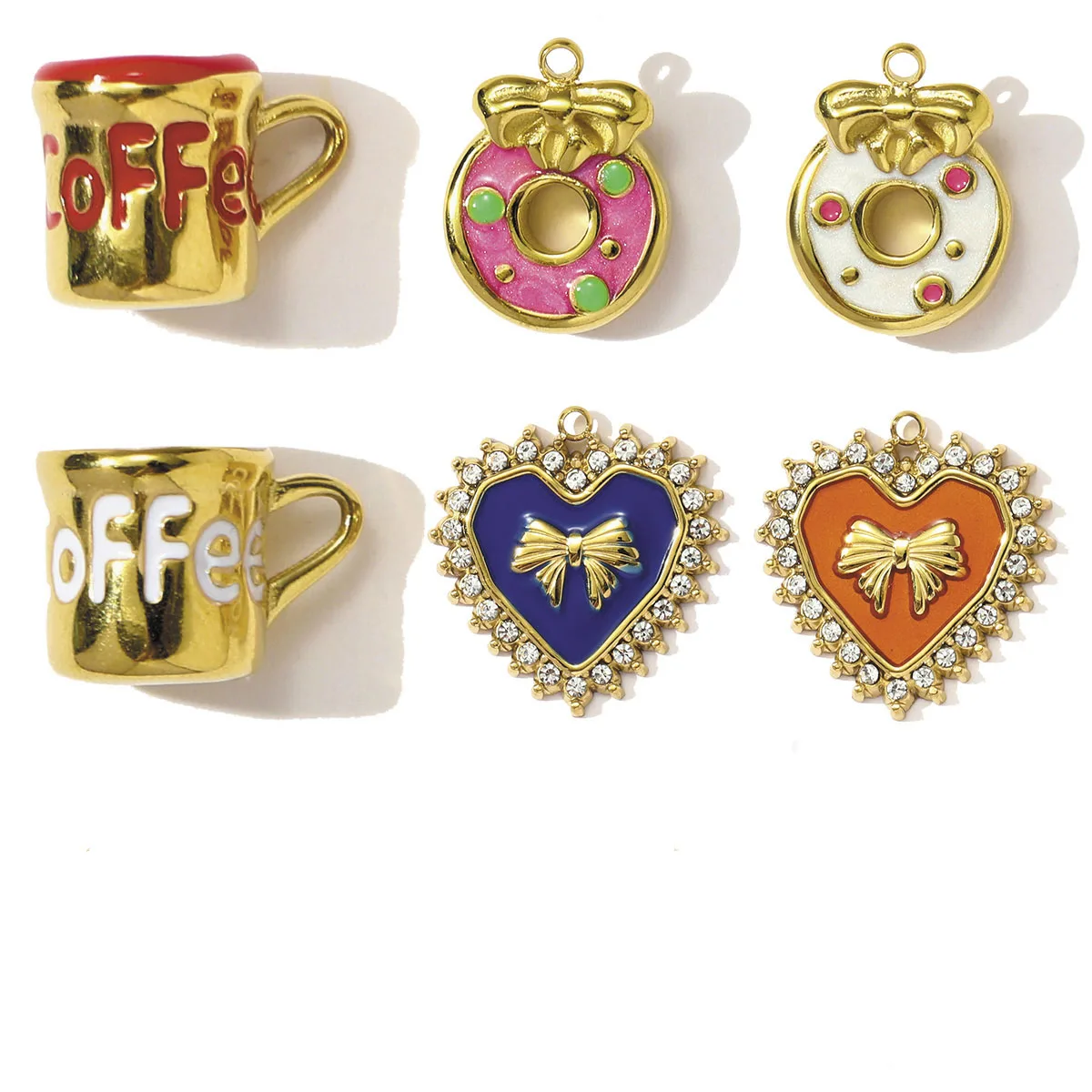 

3pcs/Lot Stainless Steel Enamel Cup Pendants Heart Rhinestone Charms for DIY Jewelry Making Necklace Earring Accessory