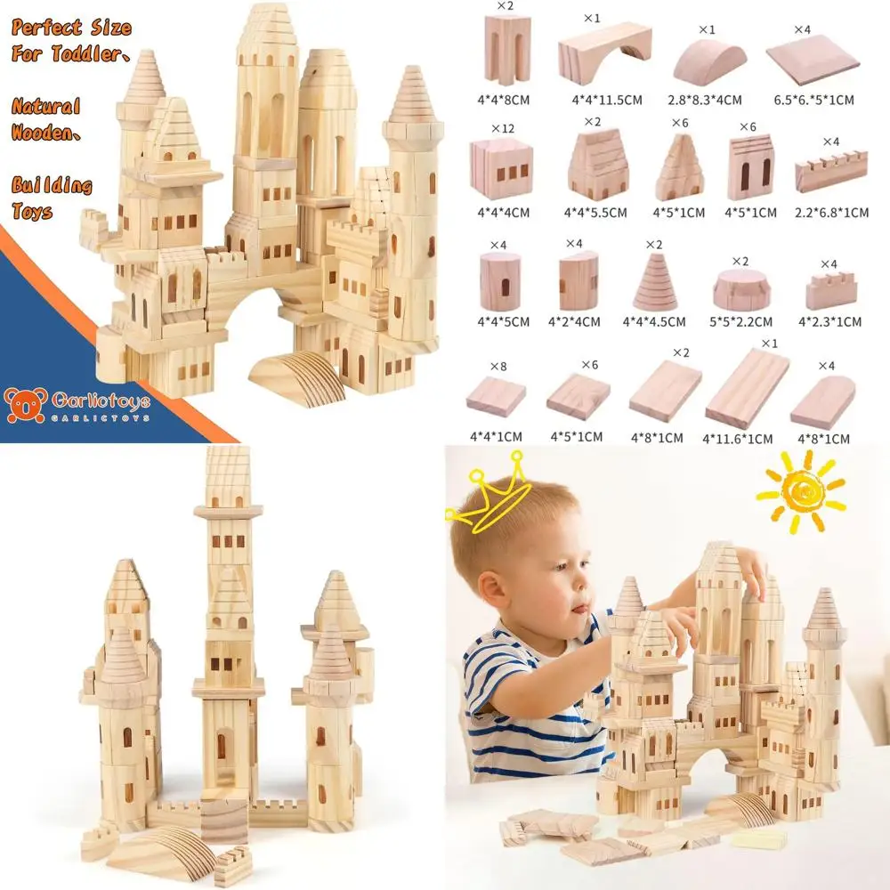 Set di blocchi da costruzione per castello medievale da 75 pezzi per bambini: divertimento con cavalieri, principesse e castelli in legno