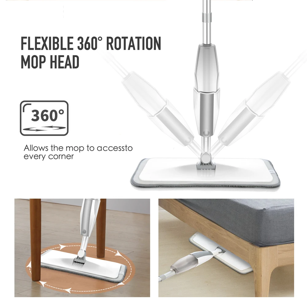Spray Floor Mop with Replacement Microfiber Pads Washing Flat Mop Home Kitchen Laminate Wood Ceramic Tiles Floor Cleaning Tools