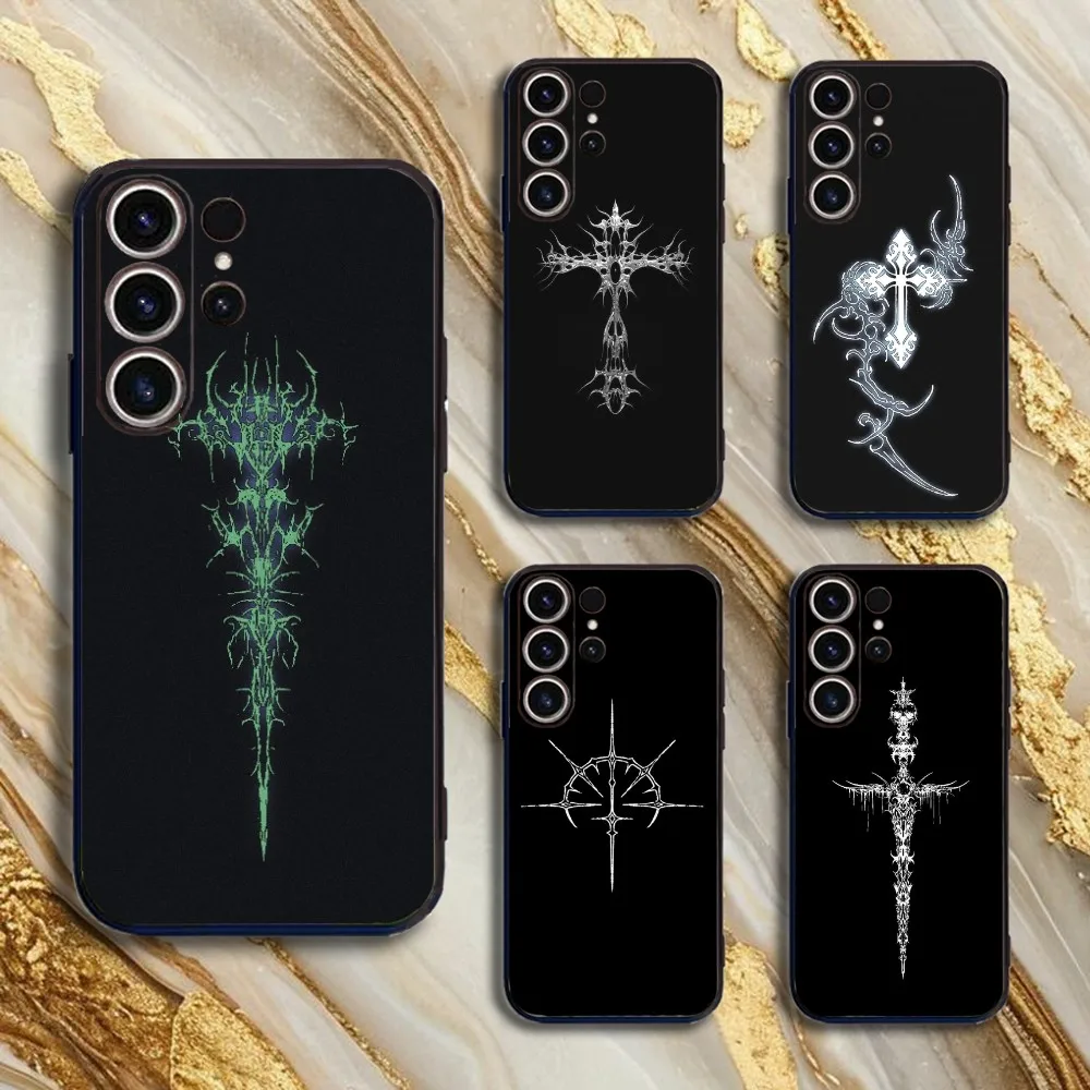 

Gothic Cross Phone Case For SamsungS25,24,21,22,23,30,Ultra,20,Plus,Fe,Lite,Note,10,9,5G Black Cover