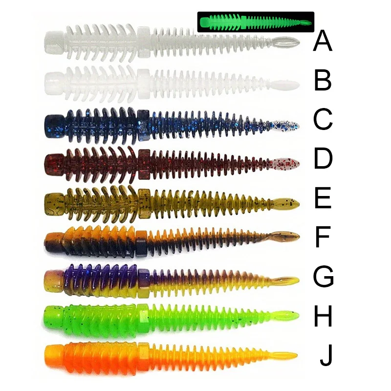 Ackibbik Angelwurmköder, 8 Stück, weicher Wurm, Angelköder, weicher Kunststoff, Crappie-Köder, Kit, Pin-Schwanz, Swimbaits, Forellenwurmköder, 8 cm/2 g