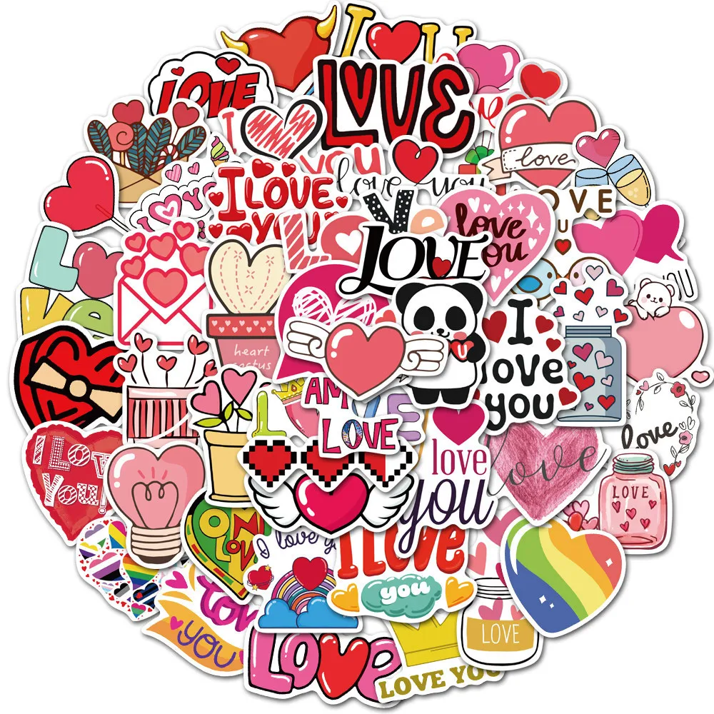 

50PCS Cute Love Sticker Aesthetic Children's PVC Sketchbook Decoration Scrapbooking School Stationery Supplies for Kids