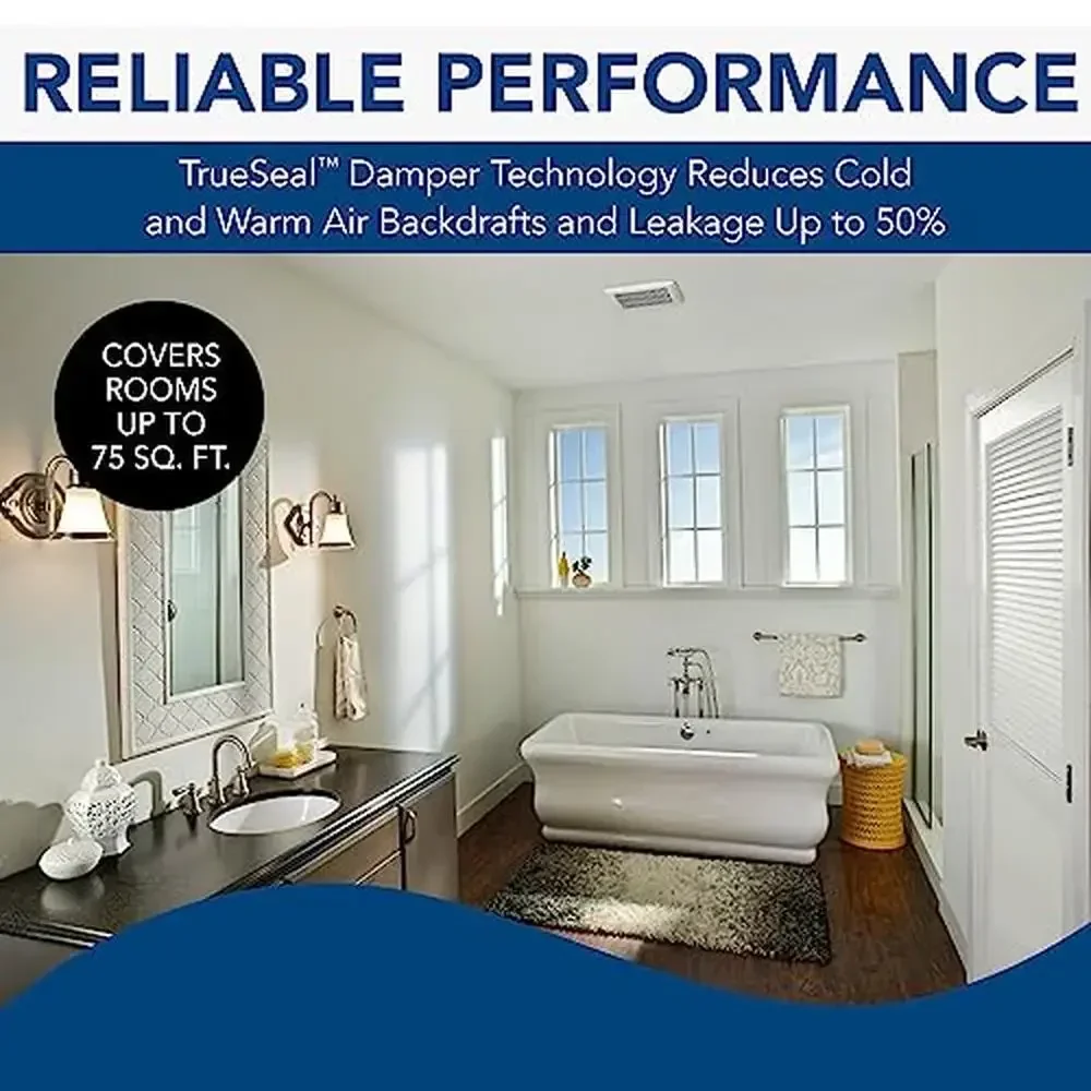 مروحة تهوية هادئة 80 CFM تركيب الحمام مروحة عادم قوية وفعالة مع تقنية المثبط TrueSeal مدرج UL