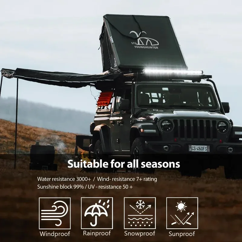 

Pop up Rooftop Tents Hard Shell Camping Waterproof SUV RTT Overland Tent Roof Rack Triangle Aluminium Black