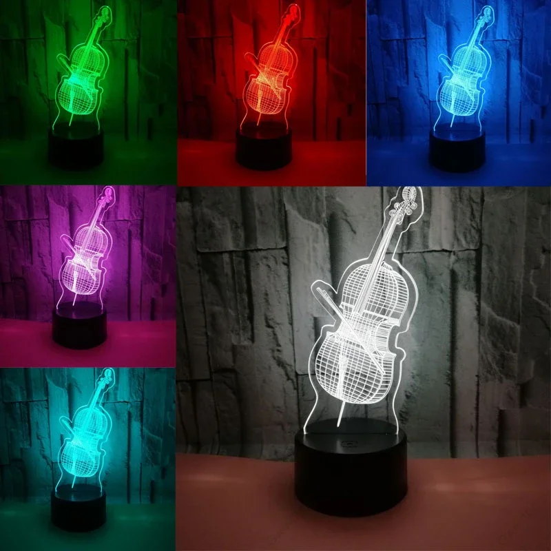 3D Illusion Night Light Led USB 7 Colors Musical Instrument Night Lamp Violin Cello Saxophone Horn Piano Guitar Lamps Kids Gifts