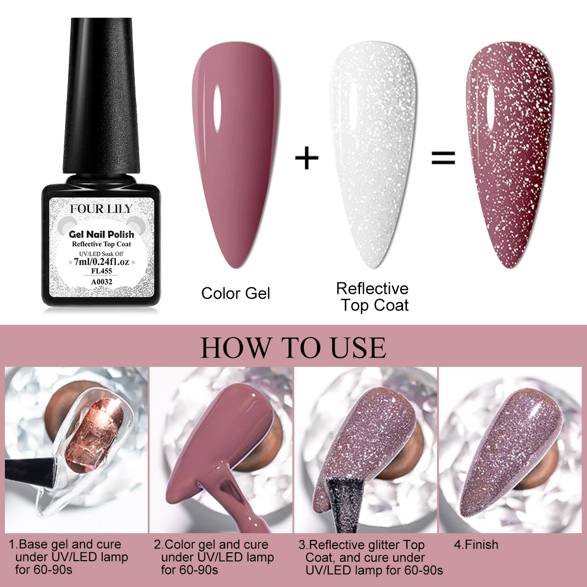 Quatro lírio 7ml capa superior reflexiva gel unha polonês glitter espumante arte do prego semi permanente gel polonês para unhas manicure diy