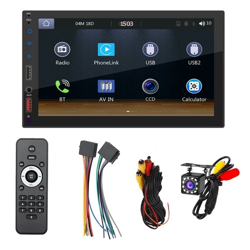 7 Inch Double Din Car Stereo Carplay Android Auto Mirror-Link, 12-Led Backup Camera Bluetooth Radio Camera USB