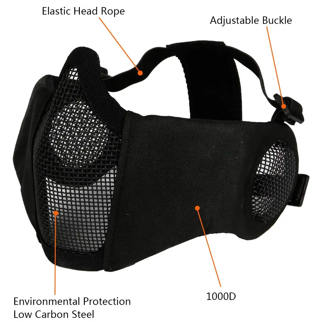 Máscara de malla táctica Airsoft media cara con protección orejas - imagen 2