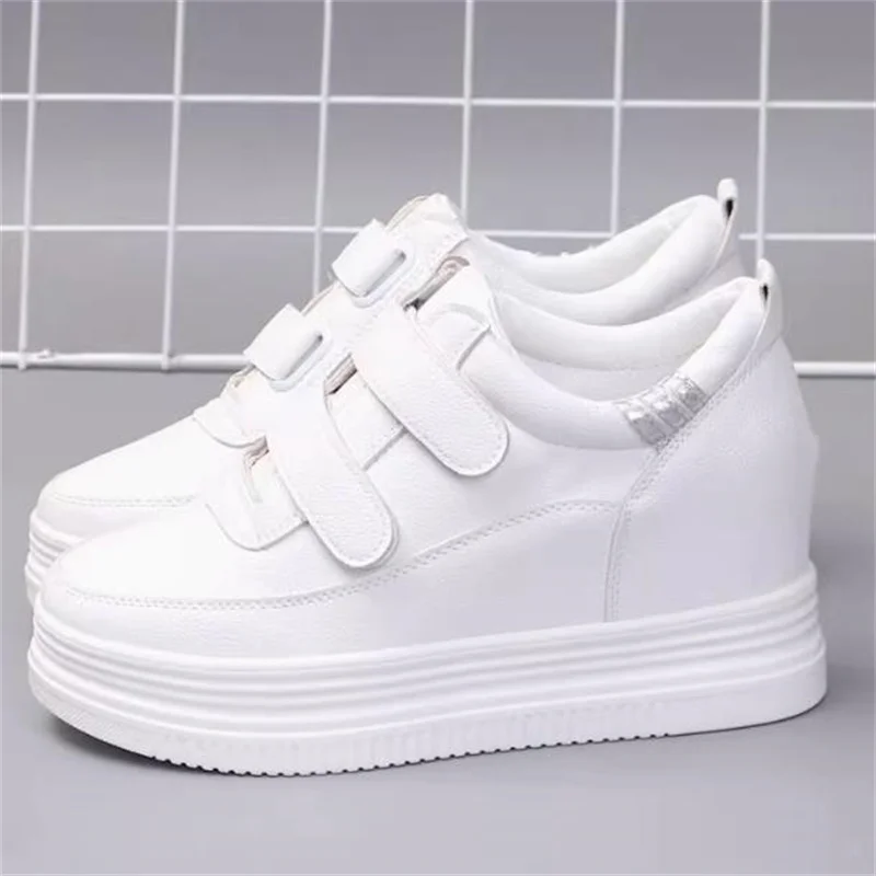 Women New Spring Autumn White Hidden Wedge Heels Casual Shoes Woman Platform Shoes Elevator High-heels Walking Sneakers 34-40