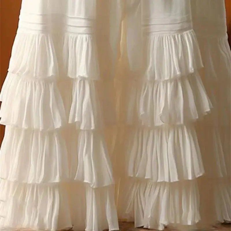 여성 하이웨이스트 레이스업 파티 주프 406P 빈티지 고딕 멀티 레이어 러플 케이크 스커트 프렌치 엘레강스 로리타 미디 스커트 스윗