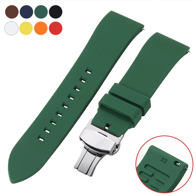 Silikon-Uhrenarmband, weiches Gummi-Sportarmband, 18 mm, 19 mm, 20 mm, 22 mm, 24 mm, Uhrenarmbänder, Schmetterlingsverschluss, Schnellverschluss-Armband