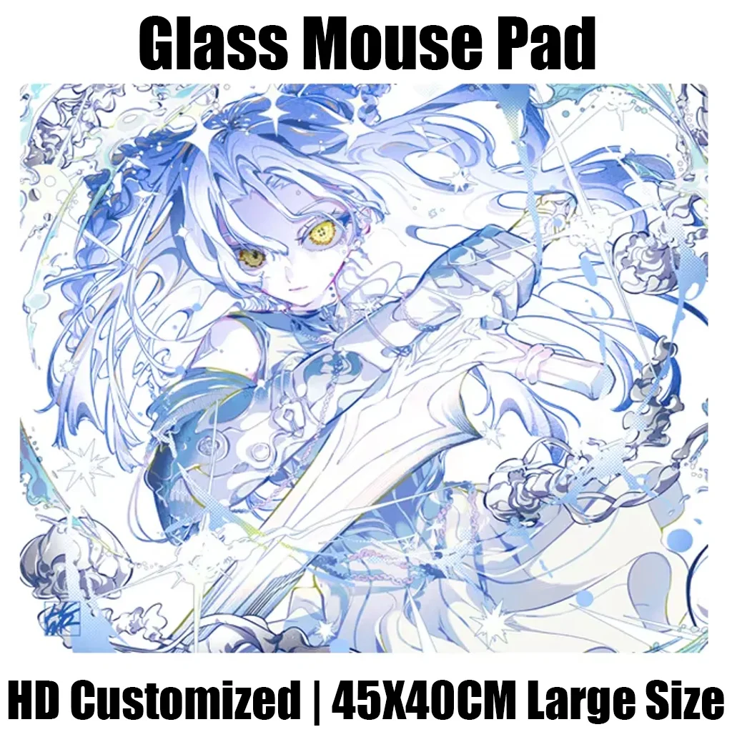 Anime Girl Y2k Glass Mouse Pad Japan Anime Etched Office Desktop Mat E-sports Game FPS Specific Glass Mousepad Game Accessories