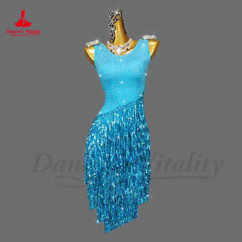 

Latin Dance Fringe Dress for Women Rumba Chacha Tango Tassel Sequins AB Stones Costume Adult Children Latin Professional Dresses