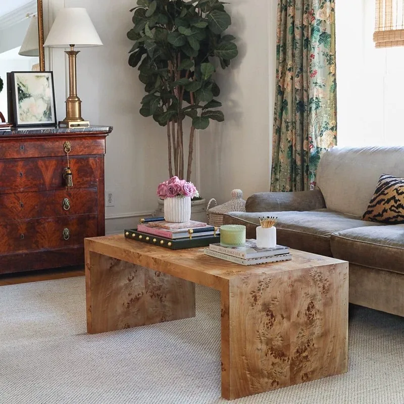 Art Coffee Table Nordic Vintage Rectangular Shaped Tea Table Mid Century Wabi Sabi Tropical Style Living Room Sofa Center Table