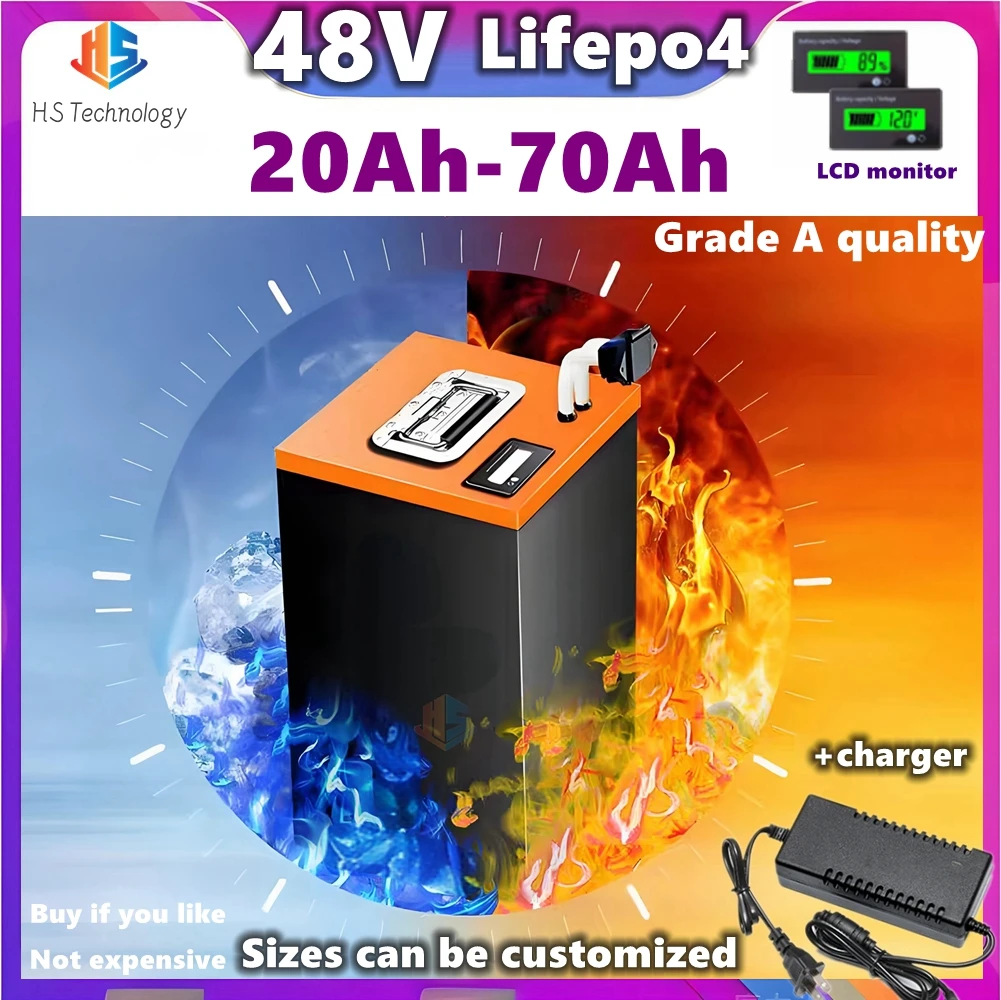 

Scooter Battery 48V 20Ah 30Ah 35Ah 40Ah 45ah 50ah 60ah 70Ah Lifepo4 Lithium Battery for Golf Cart tricycle Two-wheeler+Charger